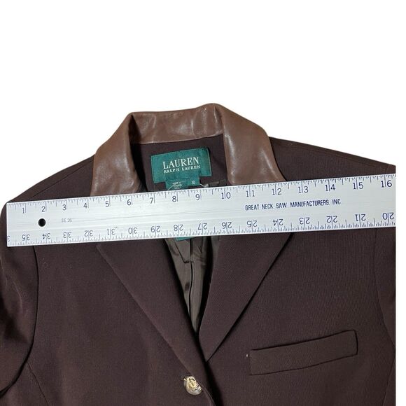 Lauren Ralph Lauren Brown Wool Leather Collar Horse Buttons Equestrian Blazer - Picture 12 of 14